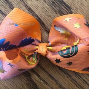 Orange 5" Boutique Bow with Halloween Sheer Overlay  4B2824  Handmade Boutique